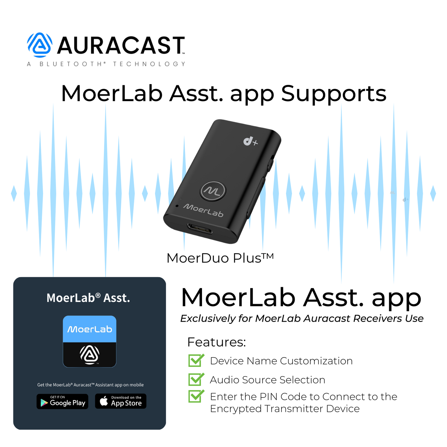MoerDuo Plus™Auracast™廣播音訊接收器
